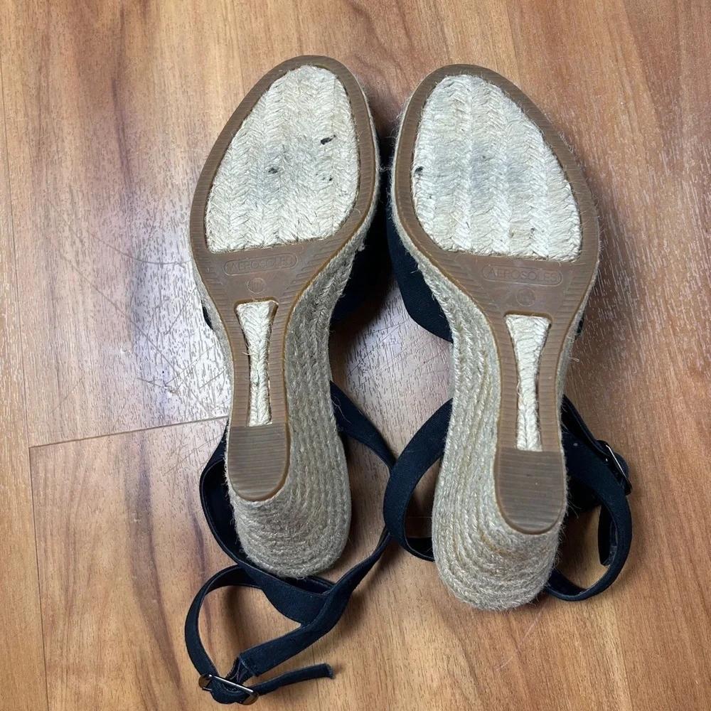 AEROSOLES Black‎ and Cream Espadrille Wedge Sandals
